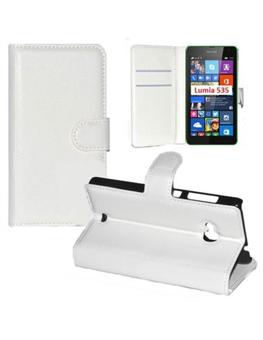 CUSTODIA FLIP ORIZZONTALE SIMILPELLE per MICROSOFT LUMIA 535 CON STAND, TASCHE PORTA CARTE E CHIUSURA MAGNETICA COLORE BIANCO