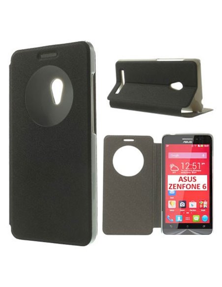 CUSTODIA FLIP ORIZZONTALE PELLE per ASUS ZENFONE 6 CON FINESTRA ID E STAND COLORE NERO