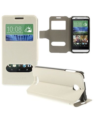 CUSTODIA FLIP ORIZZONTALE PELLE per HTC DESIRE 510 CON DOPPIA FINESTRA ID, STAND E CHIUSURA MAGNETICA COLORE BIANCO