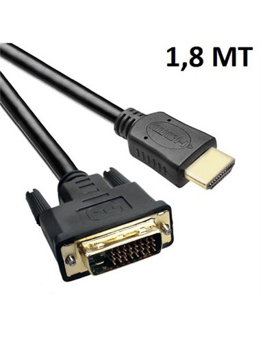 CAVO HDMI MASCHIO TIPO A 19 PIN A DVI MASCHIO TIPO A 24+1 PIN LUNGHEZZA CAVO 1,8 MT DHM02 COLORE NERO VULTECH