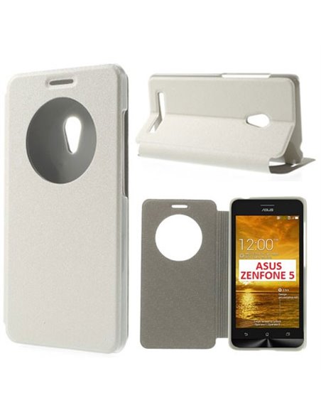 CUSTODIA FLIP ORIZZONTALE SIMILPELLE per ASUS ZENFONE 5 (NO LTE) A501CG, A500CG, A500KL CON FINESTRA ID E STAND BIANCO