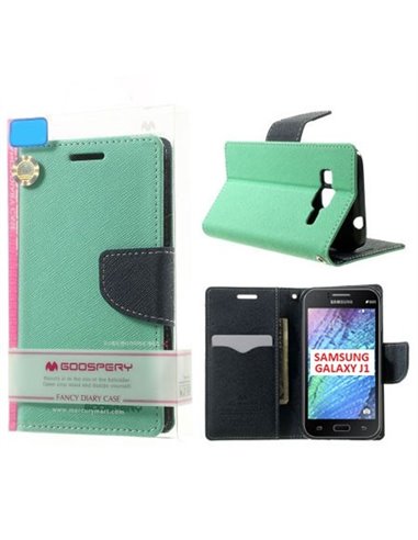 CUSTODIA FLIP ORIZZONTALE per SAMSUNG SM-J100H GALAXY J1 CON STAND E INTERNO IN TPU VERDE ACQUA FANCY DIARY MERCURY