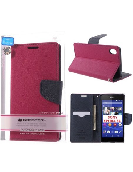 CUSTODIA FLIP ORIZZONTALE per SONY XPERIA Z4, XPERIA Z3+ CON INTERNO IN TPU, STAND E PORTA CARTE COLORE FUCSIA FANCY DIARY MERCU