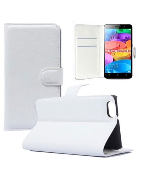 CUSTODIA FLIP ORIZZONTALE SIMILPELLE per HUAWEI HONOR 4X CON STAND, PORTA CARTE E CHIUSURA MAGNETICA COLORE BIANCO