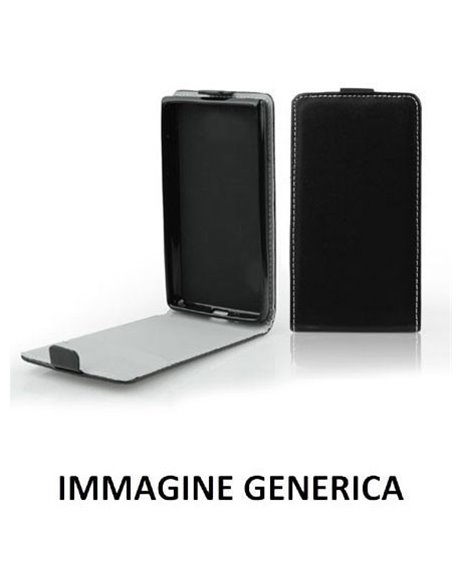 CUSTODIA FLIP VERTICALE SLIM SIMLPELLE per HUAWEI ASCEND P8 CON INTERNO IN TPU SILICONE COLORE NERO