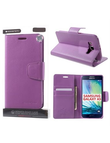 CUSTODIA FLIP ORIZZONTALE PELLE per SAMSUNG SM-A500 GALAXY A5 (NO VERSIONE 2016) CON STAND ED INTERNO IN TPU VIOLA MERCURY