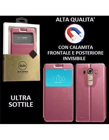 CUSTODIA FLIP ORIZZONTALE PELLE per LG G4, H815 con CHIUSURA MAGNETICA INVISIBILE, STAND ED INTERNO IN TPU SILICONE COLORE ROSA