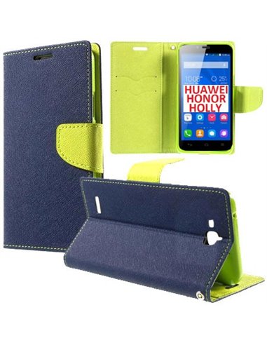 CUSTODIA FLIP ORIZZONTALE per HUAWEI HONOR HOLLY CON INTERNO IN TPU SILICONE, STAND E TASCHE PORTA CARTE COLORE BLU