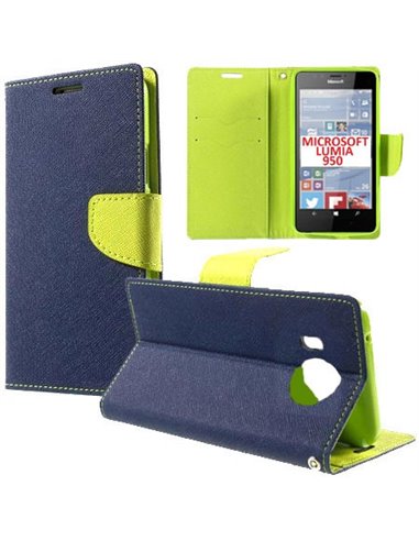 CUSTODIA FLIP ORIZZONTALE per MICROSOFT LUMIA 950, LUMIA 950 DUAL CON INTERNO IN TPU, STAND E TASCHE PORTA CARTE COLORE BLU