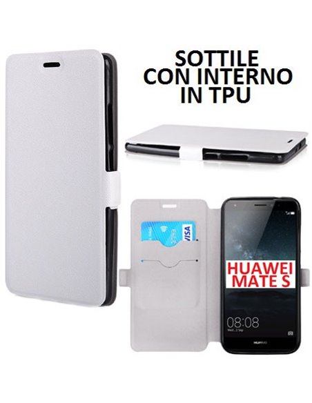 CUSTODIA FLIP ORIZZONTALE SLIM per HUAWEI MATE S CON INTERNO IN TPU SILICONE E CHIUSURA MAGNETICA LATERALE COLORE BIANCO