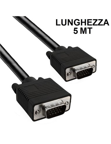 CAVO VGA TIPO A MASCHIO (15 PIN) A VGA TIPO A MASCHIO (15 PIN) LUNGHEZZA 5 MT. COLORE NERO SVM05 VULTECH