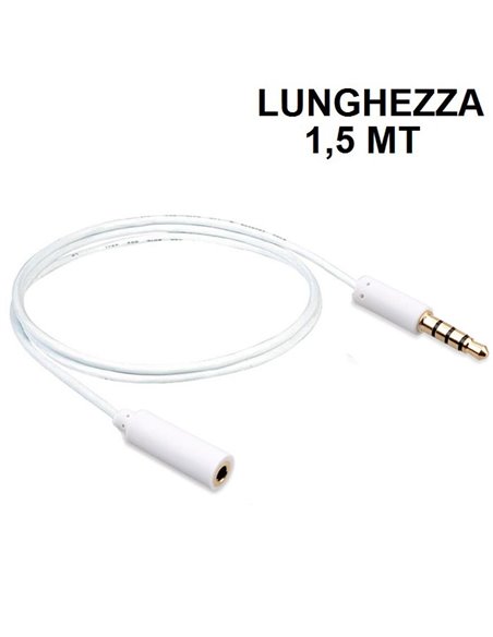 PROLUNGA AUDIO STEREO DA JACK 3,5MM MASCHIO A 3,5MM FEMMINA LUNGHEZZA CAVO 1,5MT COLORE BIANCO SC11240-2 VULTECH