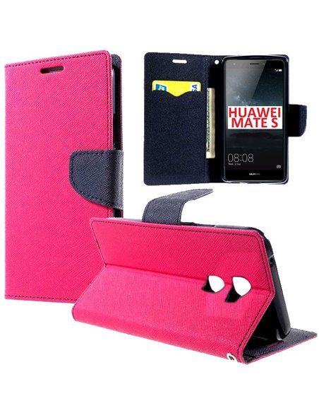 CUSTODIA FLIP ORIZZONTALE per HUAWEI MATE S CON INTERNO IN TPU SILICONE, STAND, PORTA CARTE E CHIUSURA MAGNETICA COLORE FUCSIA