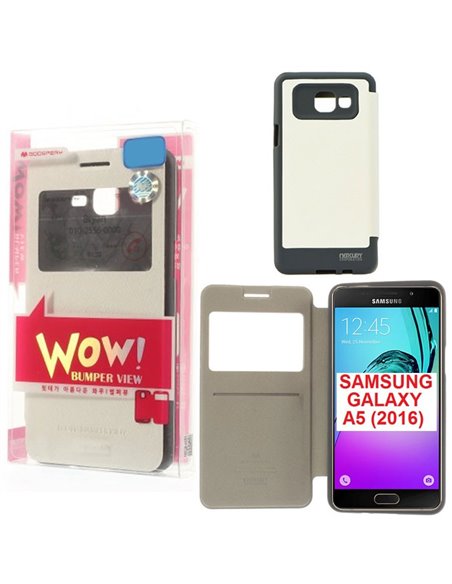 CUSTODIA FLIP ORIZZONTALE per SAMSUNG SM-A510 GALAXY A5 (2016) CON FINESTRA ID E INTERNO IN TPU COLORE BIANCO WOW! MERCURY