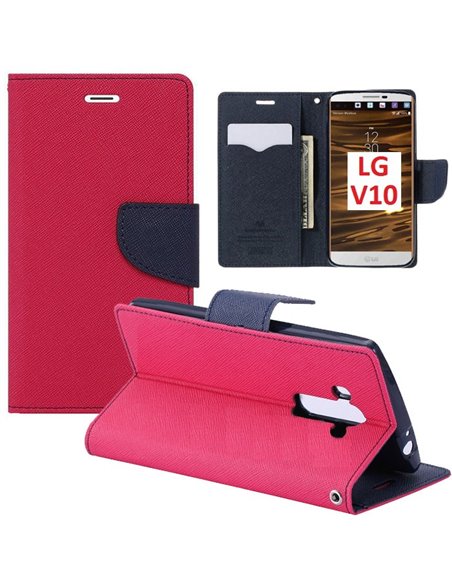 CUSTODIA FLIP ORIZZONTALE per LG V10, F600K, F600L, F600S CON INTERNO IN TPU SILICONE, STAND E CHIUSURA MAGNETICA COLORE FUCSIA