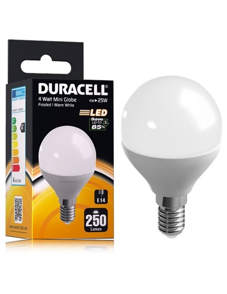 LAMPADINA A LED M4LEDDU ATTACCO E14, POTENZA 3.8W, 2700Â° K, DURATA 15.000 ORE, 250LM, CLASSE ENERGETICA A+ DURACELL BLISTER