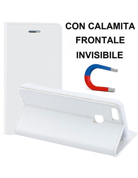 CUSTODIA FLIP ORIZZONTALE SIMILPELLE per HUAWEI P9 CON CHIUSURA MAGNETICA INVISIBILE, STAND ED INTERNO IN TPU COLORE BIANCO