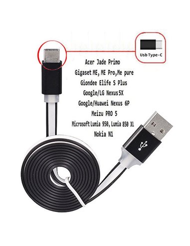 CAVO USB TYPE-C 3.1 PIATTO - LUNGHEZZA 1 MT COLORE NERO