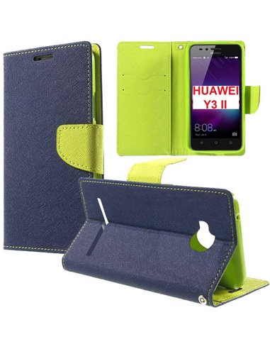 CUSTODIA per HUAWEI Y3 II, Y3 PRO, Y3 II PRO - FLIP ORIZZONTALE CON INTERNO IN TPU, STAND E CHIUSURA MAGNETICA COLORE BLU