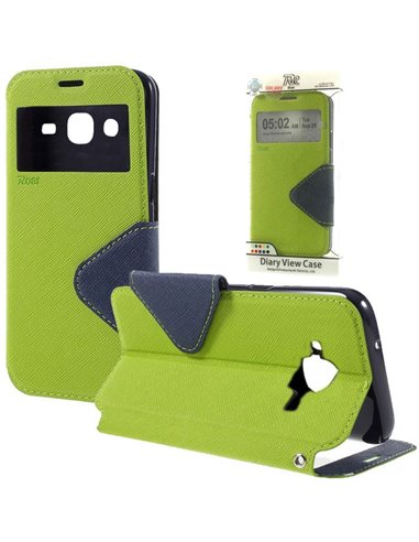 CUSTODIA FLIP ORIZZONTALE SLIM per SAMSUNG SM-J210 GALAXY J2 (2016) CON STAND, INTERNO IN TPU E FINESTRA ID COLORE VERDE ALTA QU