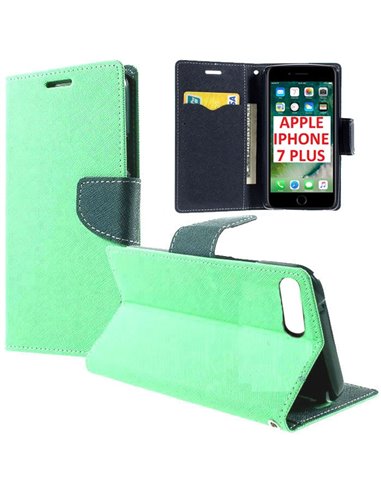 CUSTODIA FLIP ORIZZONTALE per APPLE IPHONE 7 PLUS, IPHONE 8 PLUS CON INTERNO IN TPU, STAND E TASCHE PORTA CARTE COLORE VERDE ACQ