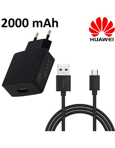 CARICATORE DA RETE 2000mAh ORIGINALE HUAWEI CON 1 PORTA USB + CAVO MICRO USB LUNGHEZZA 1 MT NERO HW-050200E3W BULK