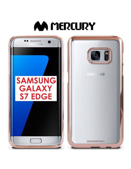 CUSTODIA GEL TPU SILICONE per SAMSUNG SM-G935 GALAXY S7 EDGE TRASPARENTE CON CORNICE ROSA ORO ALTA QUALITA' MERCURY