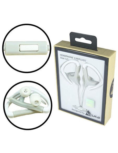 AURICOLARE STEREO con CONNETTORE JACK 3,5mm - GOMMINI E ARCHETTO + TASTO DI RISPOSTA COLORE BIANCO CU-1300 ACURA