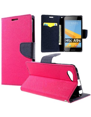 CUSTODIA per HTC ONE A9s - FLIP ORIZZONTALE CON INTERNO IN TPU, STAND, TASCHE PORTA CARTE E CHIUSURA MAGNETICA COLORE FUCSIA