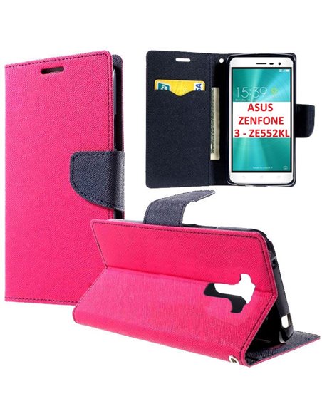 CUSTODIA per ASUS ZENFONE 3, ZE552KL, 5.5' POLLICI - FLIP ORIZZONTALE CON INTERNO IN TPU SILICONE, STAND E PORTA CARTE COLORE FU