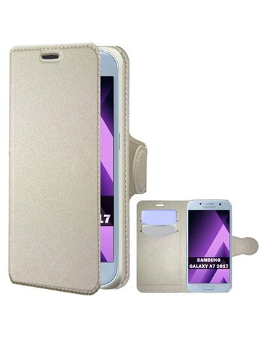 CUSTODIA per SAMSUNG SM-A720 GALAXY A7 2017 - FLIP ORIZZONTALE SIMILPELLE CON STAND ED INTERNO IN TPU SILICONE COLORE BIANCO