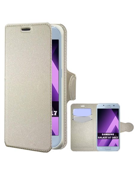 CUSTODIA per SAMSUNG SM-A720 GALAXY A7 2017 - FLIP ORIZZONTALE SIMILPELLE CON STAND ED INTERNO IN TPU SILICONE COLORE BIANCO