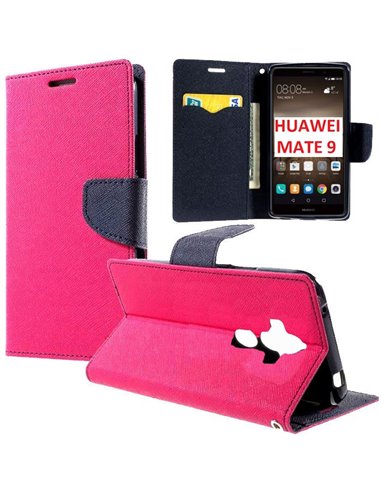 CUSTODIA per HUAWEI MATE 9 - FLIP ORIZZONTALE CON INTERNO IN TPU SILICONE, STAND E CHIUSURA MAGNETICA COLORE FUCSIA