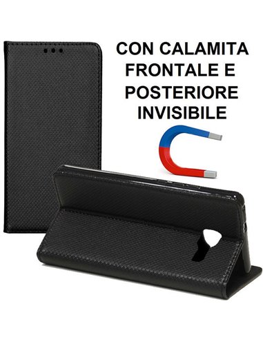 CUSTODIA per SAMSUNG SM-A720 GALAXY A7 2017 - FLIP ORIZZONTALE CON CHIUSURA MAGNETICA INVISIBILE ED INTERNO IN TPU COLORE NERO