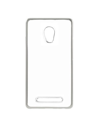 CUSTODIA per ALCATEL OT-5010D PIXI 4 5.0 3G - 5' POLLICI IN GEL TPU SILICONE TRASPARENTE CON CORNICE COLORE SILVER