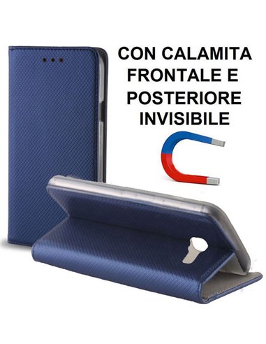 CUSTODIA per SAMSUNG SM-A720 GALAXY A7 2017 - FLIP ORIZZONTALE CON CHIUSURA MAGNETICA INVISIBILE ED INTERNO IN TPU COLORE BLU