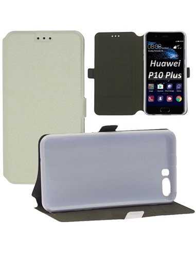 CUSTODIA per HUAWEI P10 PLUS - FLIP ORIZZONTALE SLIM CON INTERNO IN TPU, STAND, PORTA CARTE E CHIUSURA MAGNETICA BIANCO