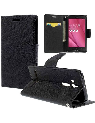 CUSTODIA per ASUS ZENFONE GO ZB552KL, 5.5' POLLICI - FLIP ORIZZONTALE CON INTERNO IN TPU SILICONE, STAND E PORTA CARTE COLORE NE