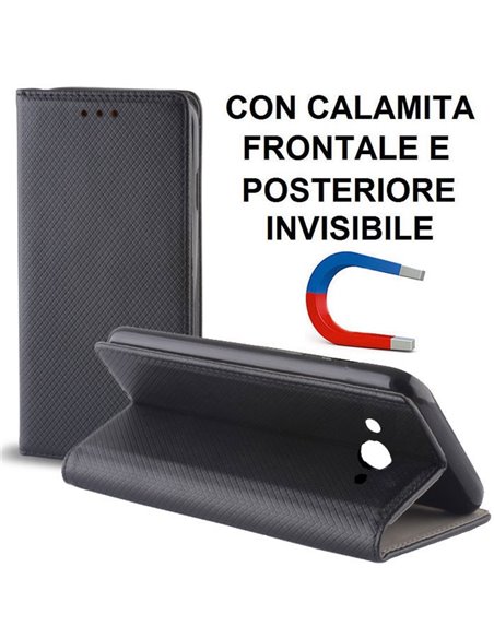 CUSTODIA per HUAWEI Y3 2018, Y3 2017 - FLIP ORIZZONTALE CON CHIUSURA MAGNETICA INVISIBILE, STAND ED INTERNO IN TPU NERO