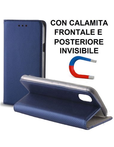 CUSTODIA per APPLE IPHONE X, IPHONE XS (5.8') - FLIP ORIZZONTALE con CHIUSURA MAGNETICA INVISIBILE, STAND ED INTERNO IN TPU BLU