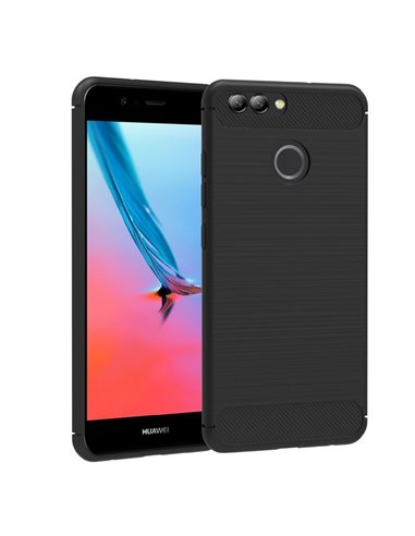 CUSTODIA per HUAWEI NOVA 2 PLUS IN GEL TPU SILICONE EFFETTO METALLICO CON INSERTI IN FANTASIA CARBONIO COLORE NERO