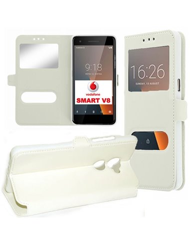 CUSTODIA per VODAFONE SMART V8 (VFD 710) - FLIP ORIZZONTALE SIMILPELLE CON INTERNO IN TPU E DOPPIA FINESTRA ID COLORE BIANCO