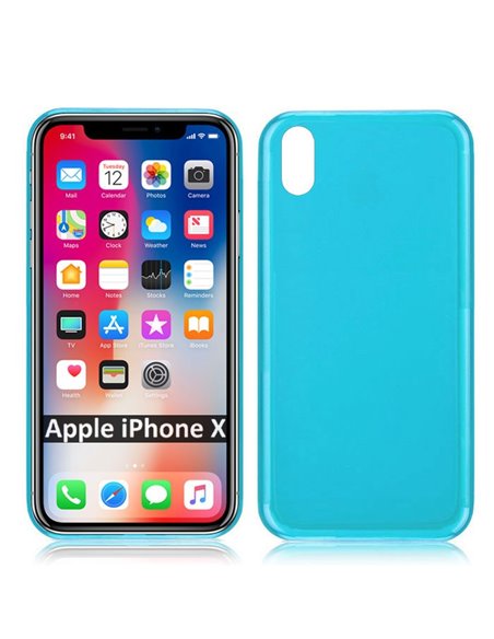 CUSTODIA per APPLE IPHONE X, IPHONE XS (5.8') IN GEL TPU SILICONE COLORE AZZURRO TRASPARENTE