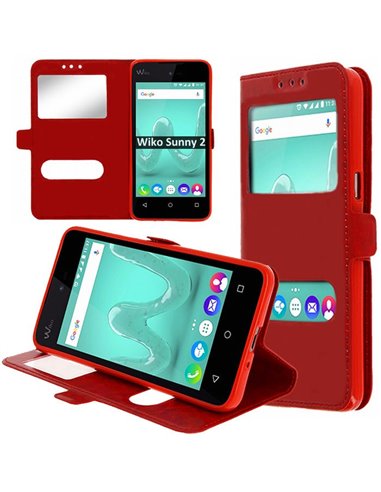 CUSTODIA per WIKO SUNNY 2 - FLIP ORIZZONTALE SIMILPELLE CON INTERNO IN TPU SILICONE E DOPPIA FINESTRA ID COLORE ROSSO