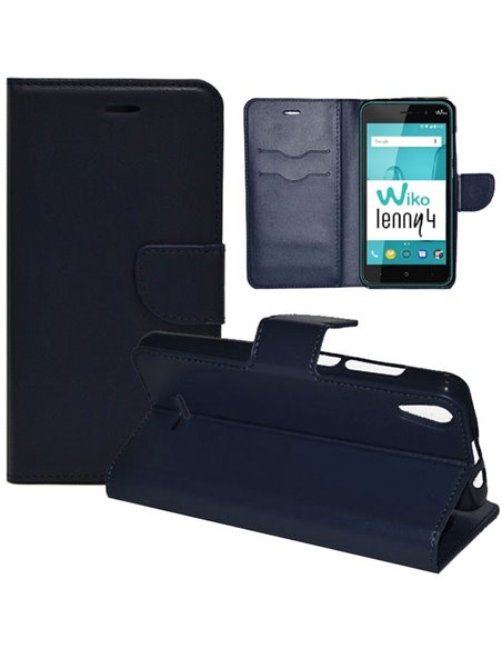 CUSTODIA per WIKO LENNY 4 - FLIP ORIZZONTALE SIMILPELLE CON INTERNO IN TPU SILICONE, STAND E TASCHE PORTA CARTE COLORE BLU SCURO