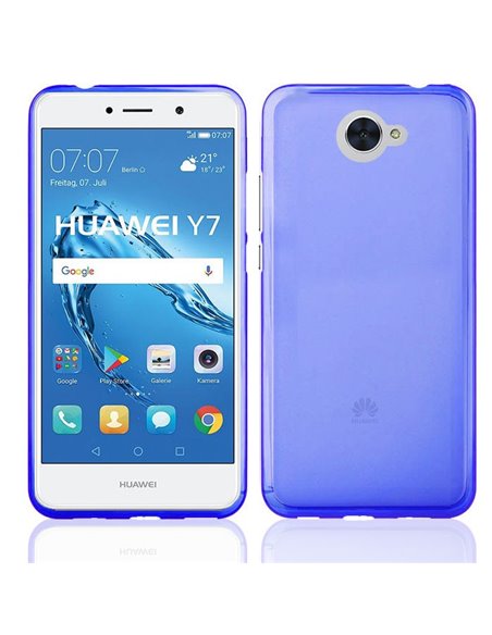 CUSTODIA per HUAWEI NOVA LITE PLUS, Y7, ENJOY 7 PLUS IN GEL TPU SILICONE COLORE BLU TRASPARENTE