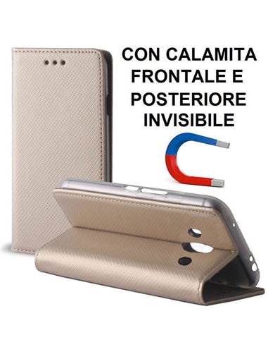 CUSTODIA per HUAWEI MATE 10 - FLIP ORIZZONTALE con CHIUSURA MAGNETICA INVISIBILE ED INTERNO IN TPU COLORE ORO