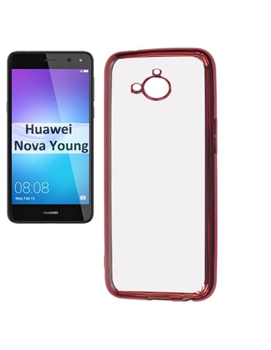 CUSTODIA per HUAWEI NOVA YOUNG, Y5 2017, Y6 2017 IN GEL TPU SILICONE TRASPARENTE CON CORNICE COLORE ROSA ORO