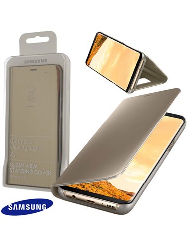 CUSTODIA ORIGINALE per SAMSUNG SM-G955 GALAXY S8 PLUS - CLEAR VIEW STANDING CON STAND E ACCESSO RAPIDO AL DISPOSITIVO ORO