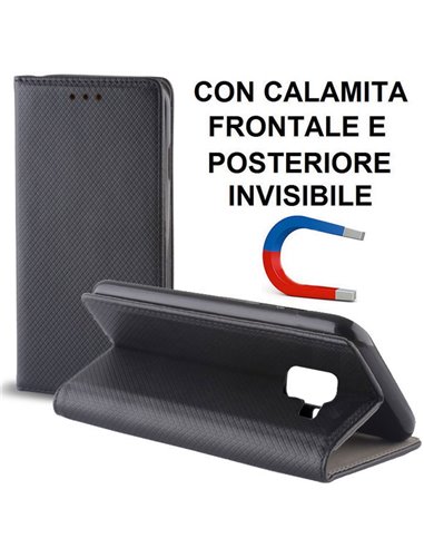 CUSTODIA per SAMSUNG GALAXY A8, GALAXY A5 2018 - FLIP ORIZZONTALE CON CHIUSURA MAGNETICA INVISIBILE ED INTERNO IN TPU NERO